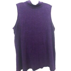Chicos Zenergy 2 L Sleeveless Top Ribbed Mock Neck Knit Purple Lightweight